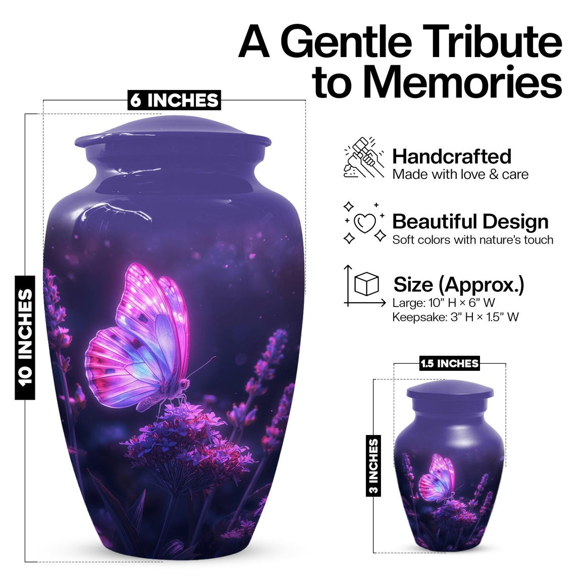 Purple Butterfly Urns For Human Ashes, Large Urn Customized For Mom