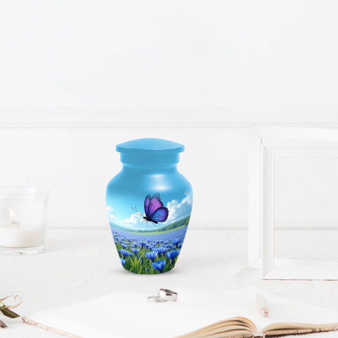 Purple Blue Butterfly Urn