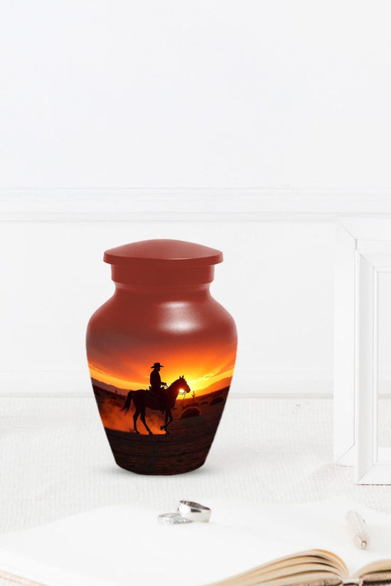 Peronalized Cowboy Urn For Ashes, Sunset Silhouette Urn
