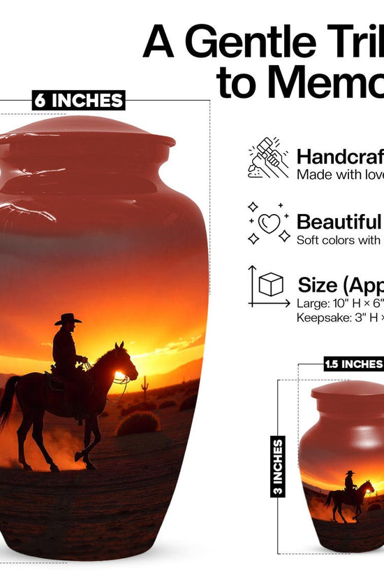 Peronalized Cowboy Urn For Ashes, Sunset Silhouette Urn
