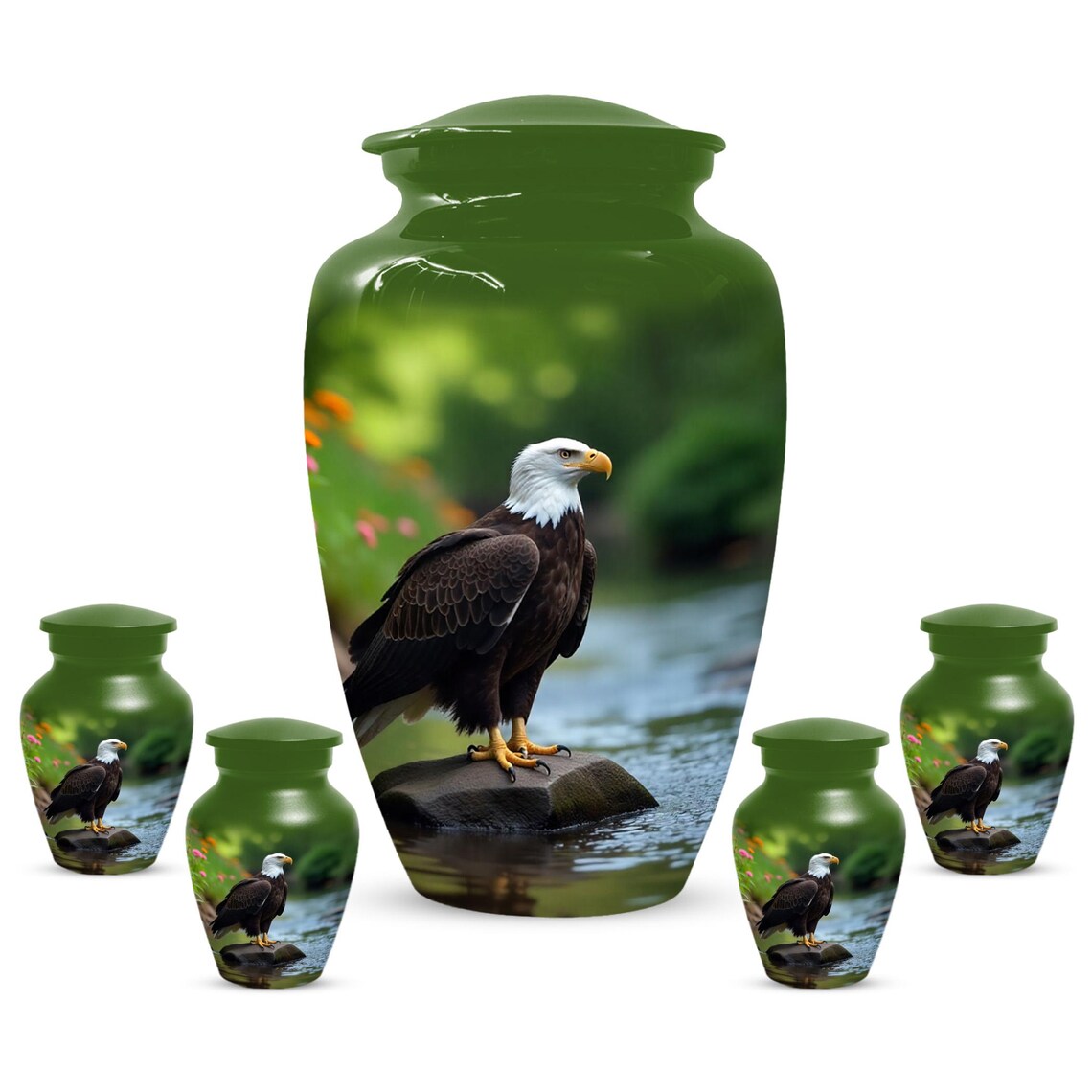 Personalized Green Eagle Urn for Human Ashes - Memorial Keepsake
