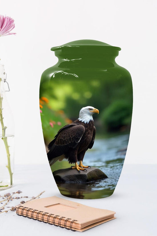 Personalized Green Eagle Urn for Human Ashes - Memorial Keepsake
