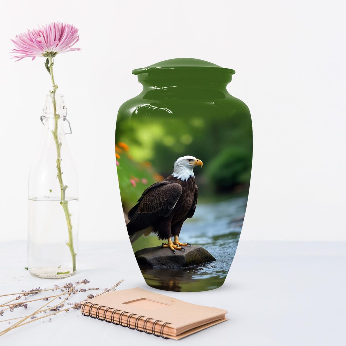 Personalized Green Eagle Urn for Human Ashes - Memorial Keepsake
