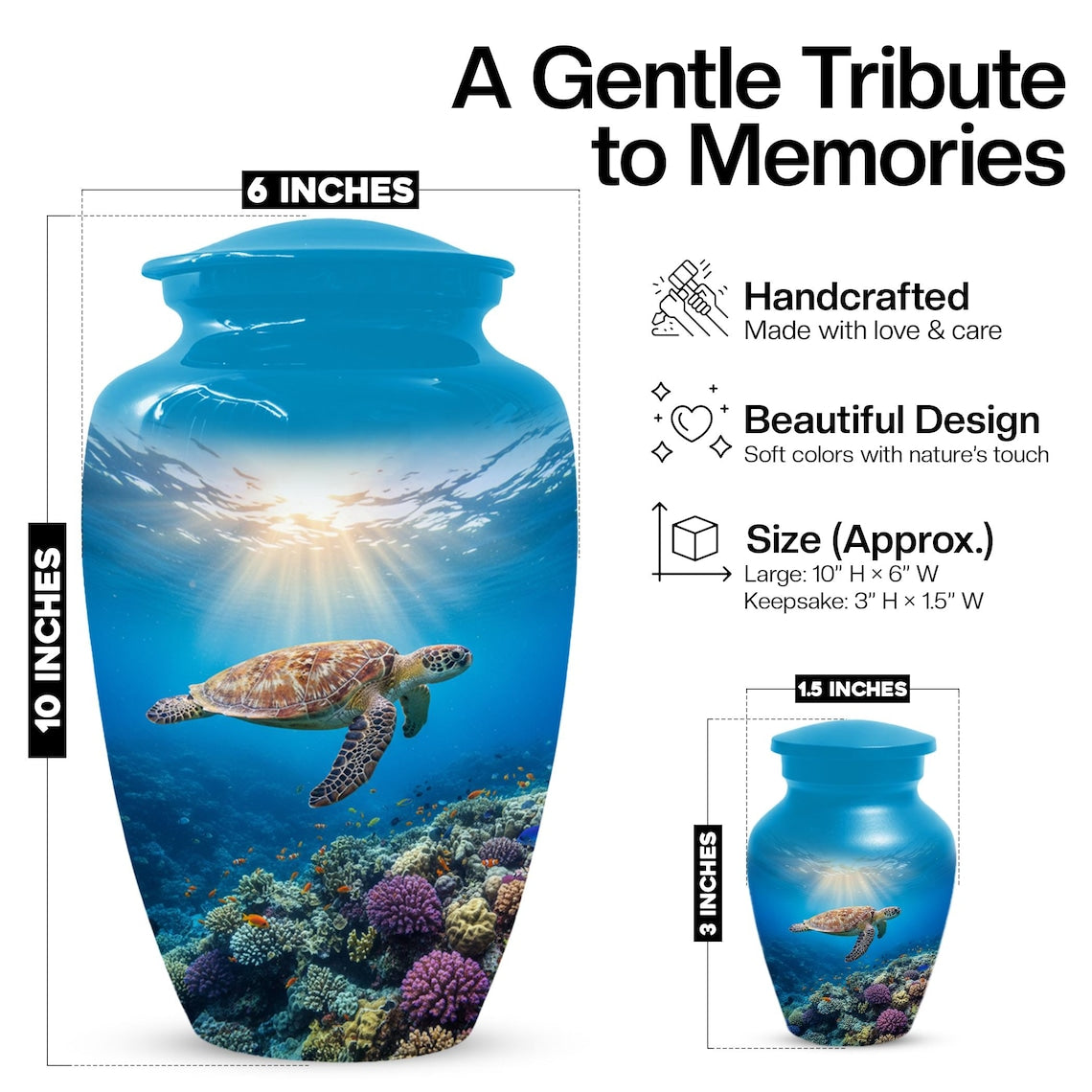 Personalized Sea Turtle Urn for Ashes, Ocean Cremation Urns For Men & Women