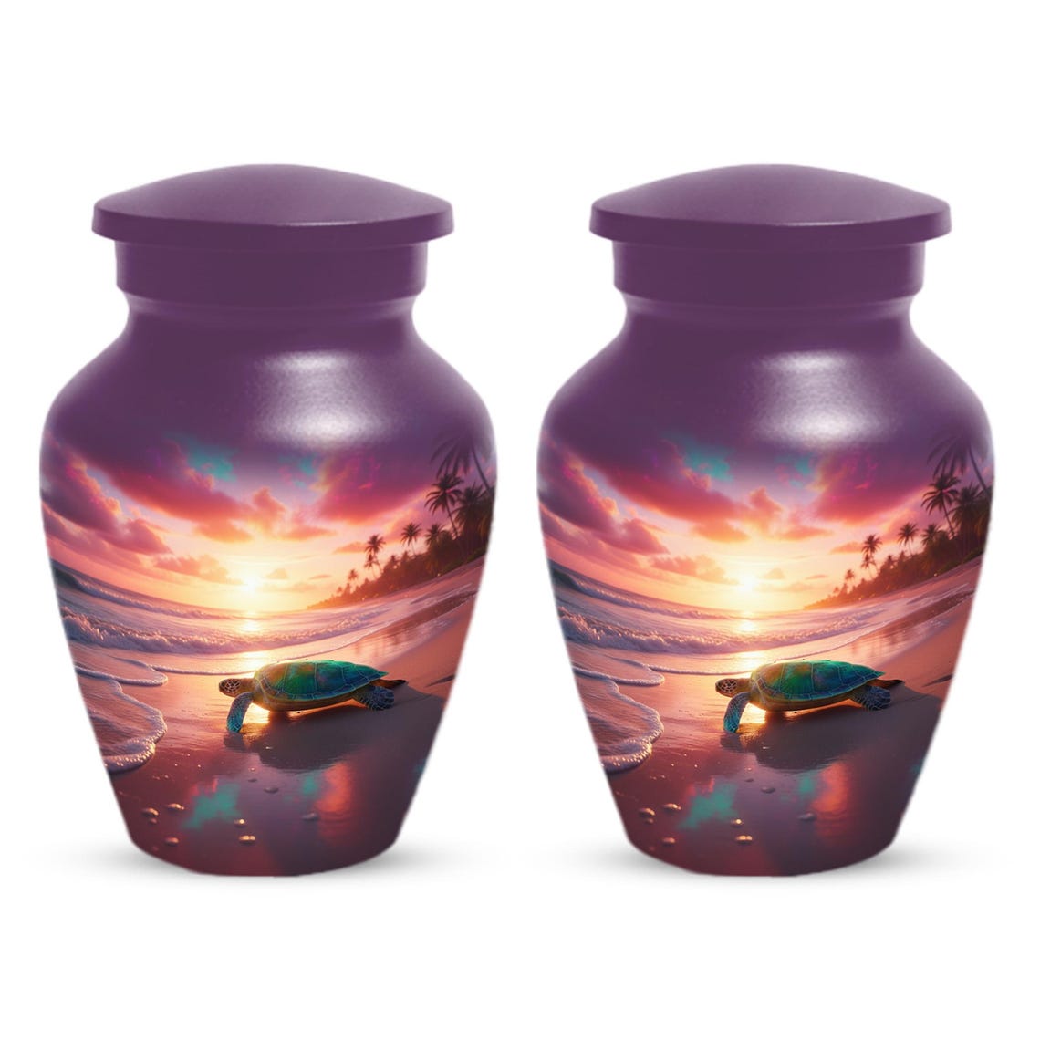 Sea Turtle Urn, Sunset Beach Urns for Ashes, Personalized Keepsake For Mom & Dad