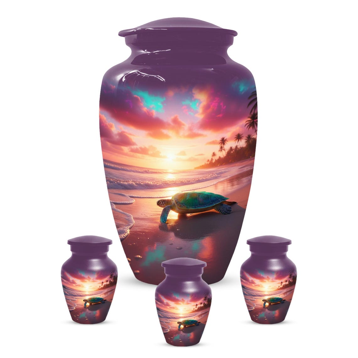 Sea Turtle Urn, Sunset Beach Urns for Ashes, Personalized Keepsake For Mom & Dad