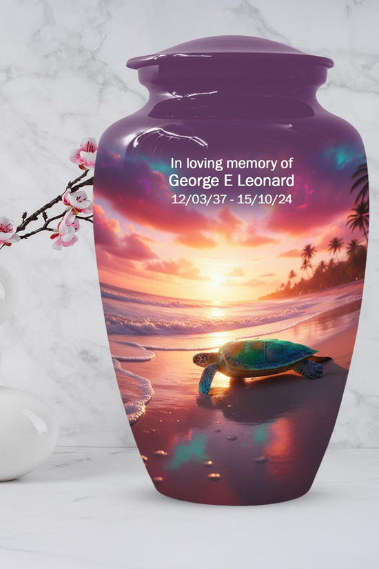 Sea Turtle Urn, Sunset Beach Urns for Ashes, Personalized Keepsake For Mom & Dad