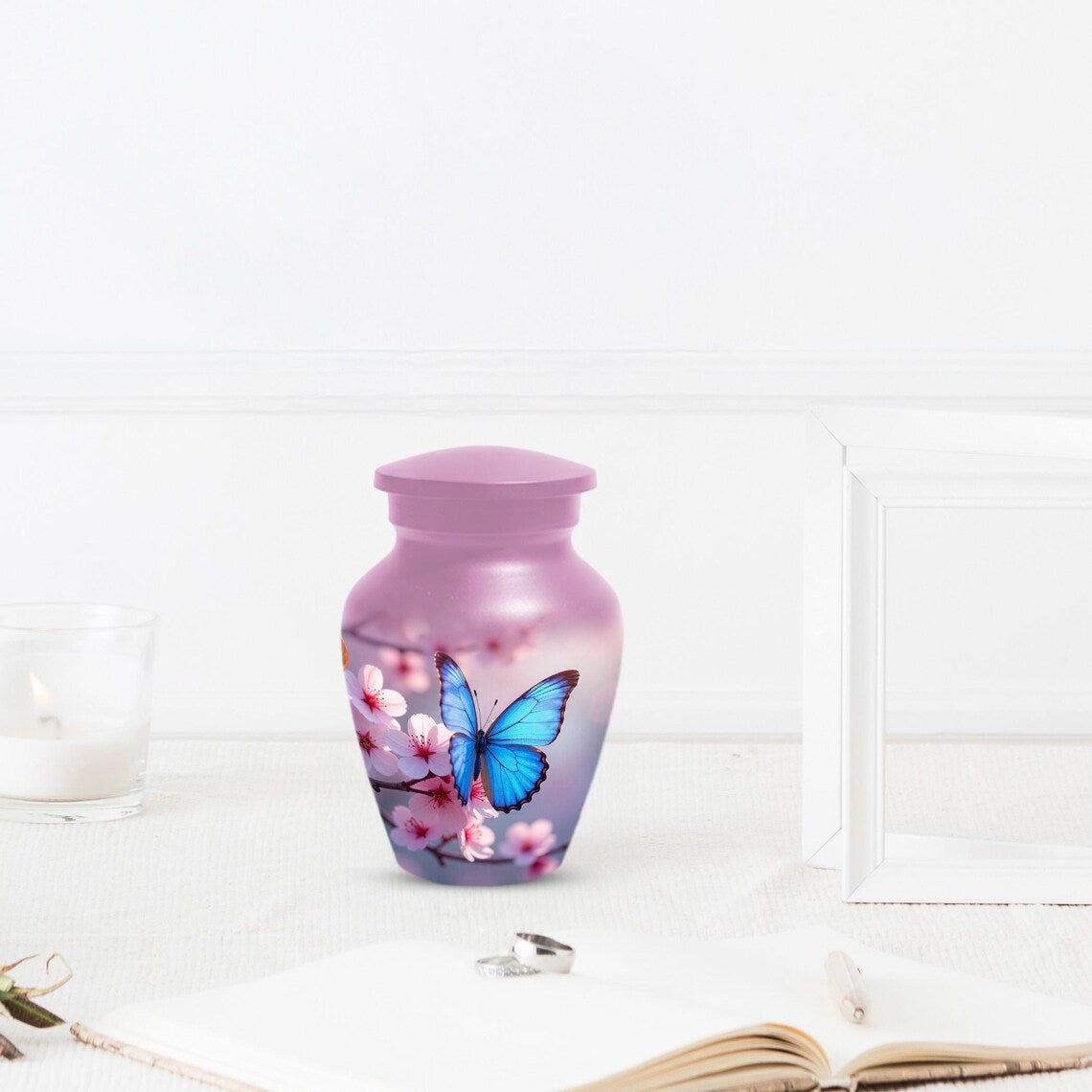 Pink  Blue Butterfly Urn For Women