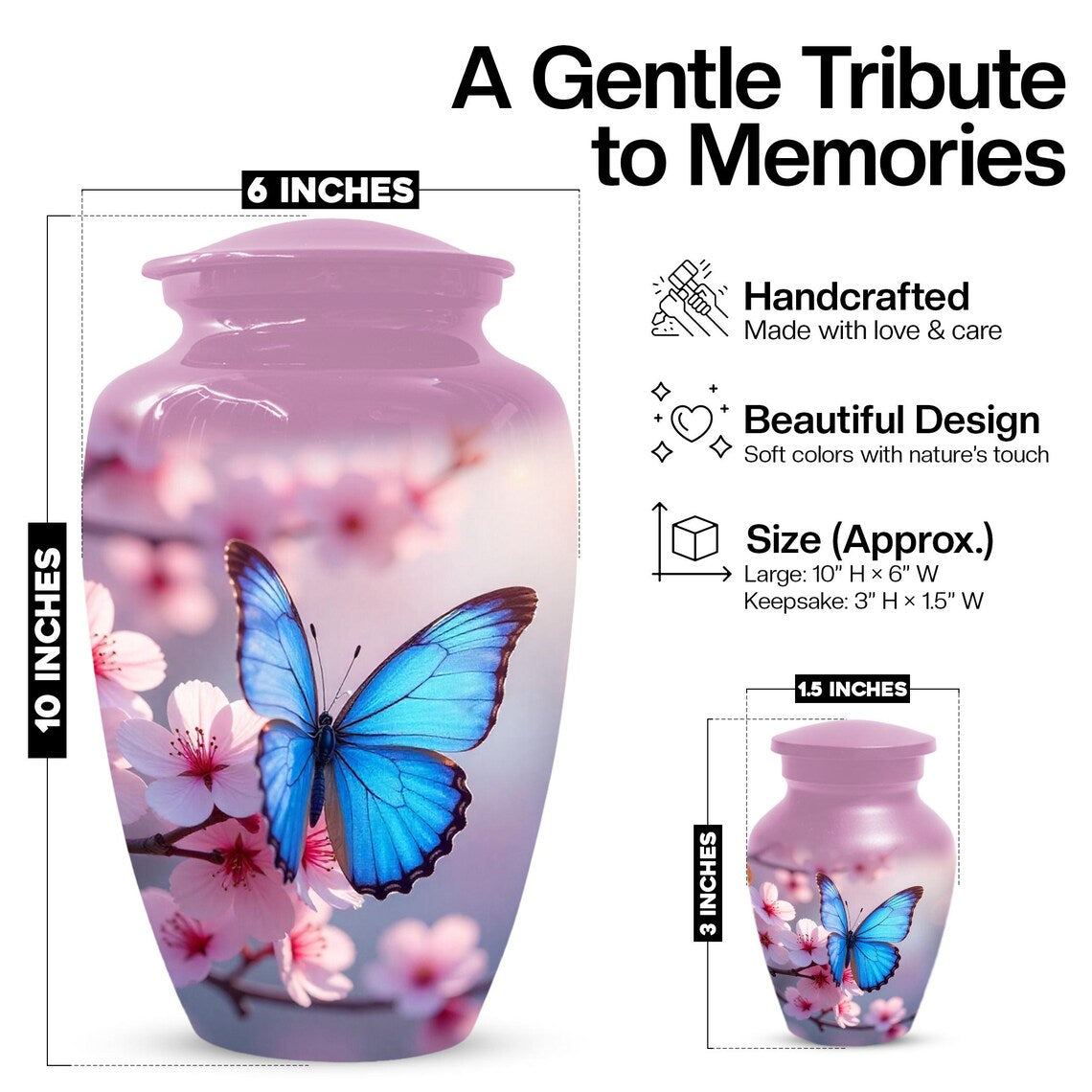 Pink  Blue Butterfly Urn For Women