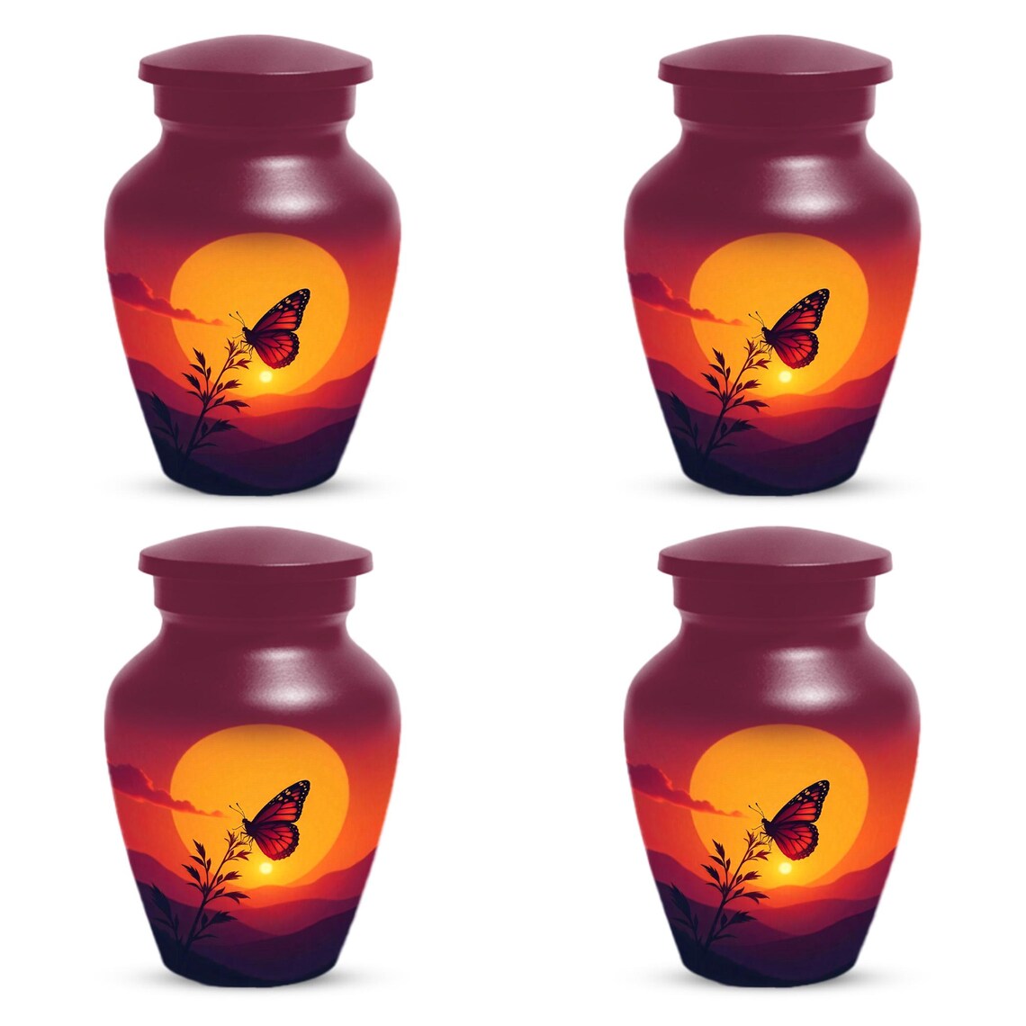 Butterfly Cremation Urns, Orange Sunset Urn For Mom