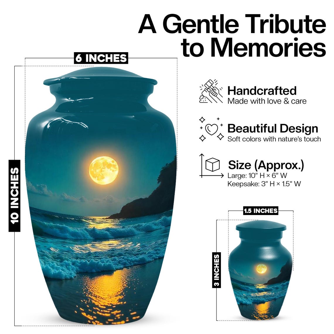 Ocean Beach Urns For Ashes, Small Cremation Urn For Male and Female