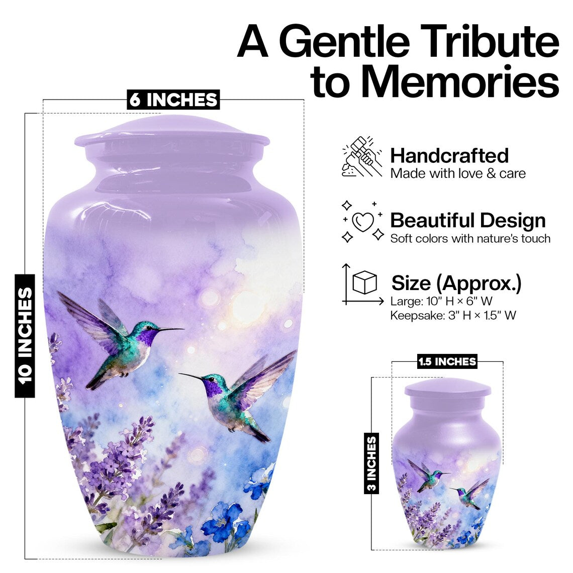 Hummingbird Urns For Human Ashes | Customized Purple Keepasake Urn For Mom
