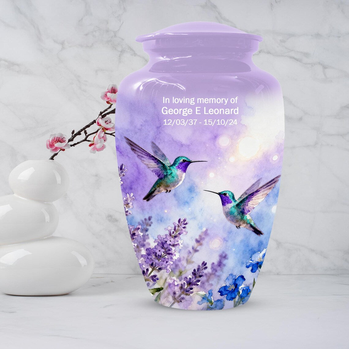 Hummingbird Urns For Human Ashes | Customized Purple Keepasake Urn For Mom
