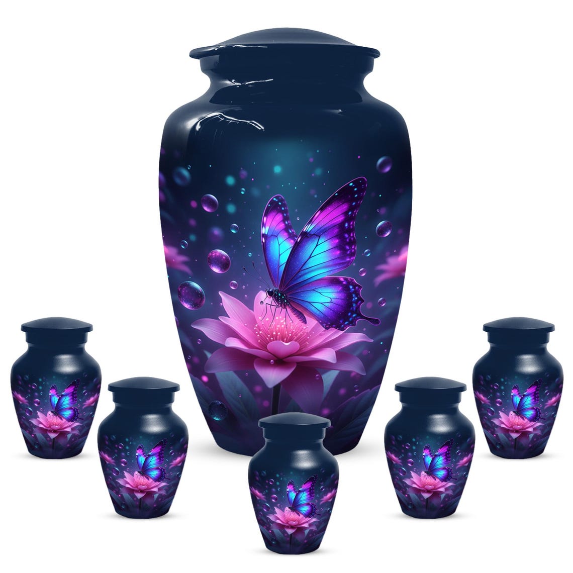 Blue Butterfly Personalized Urn For Ashes - Pink Lotus Cremation Urns | Keepsake & Large