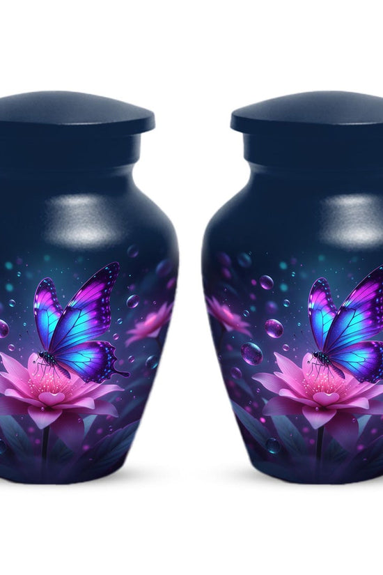 Blue Butterfly Personalized Urn For Ashes - Pink Lotus Cremation Urns | Keepsake & Large
