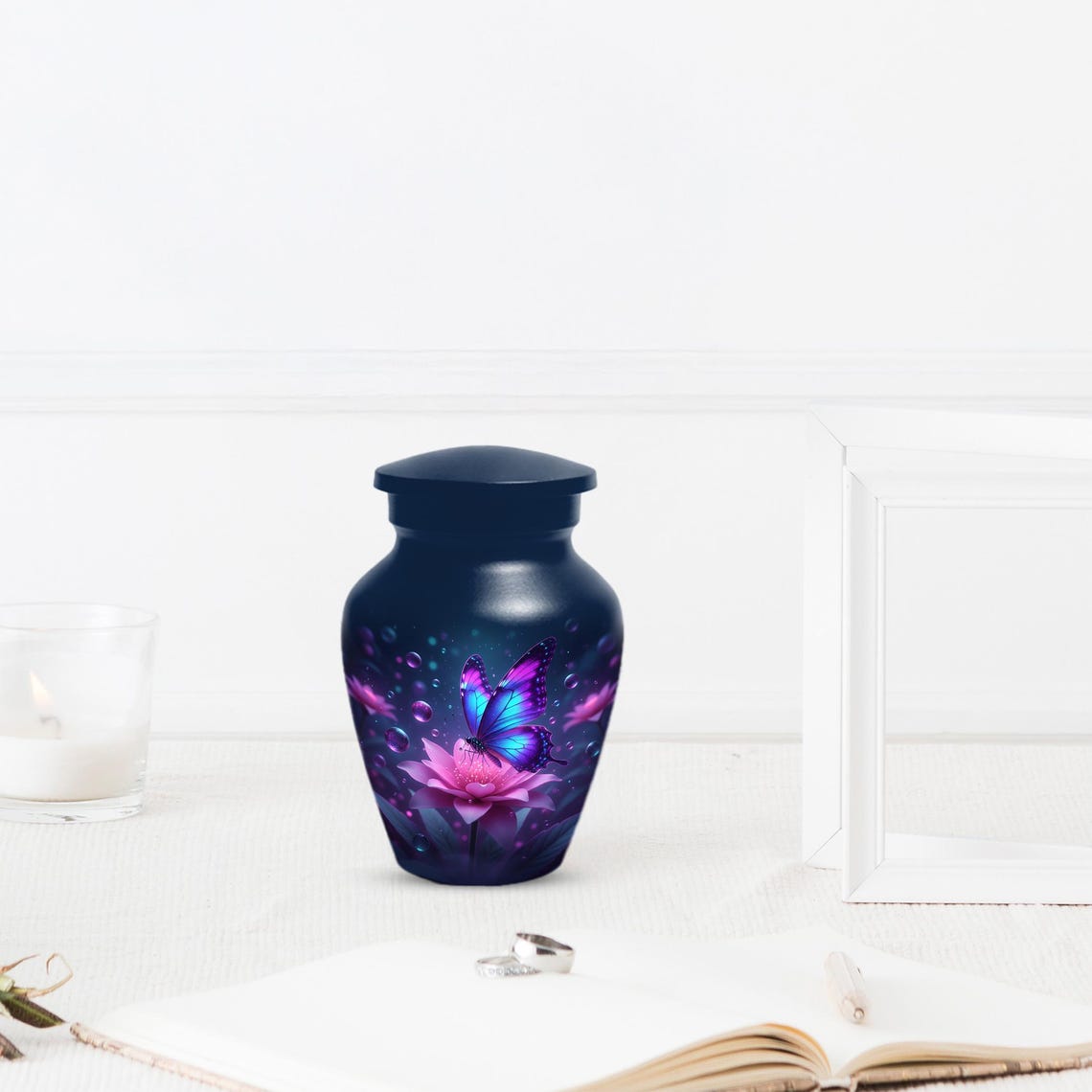 Blue Butterfly Personalized Urn For Ashes - Pink Lotus Cremation Urns | Keepsake & Large