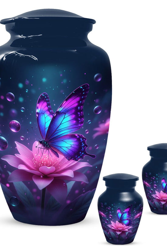 Blue Butterfly Personalized Urn For Ashes - Pink Lotus Cremation Urns | Keepsake & Large