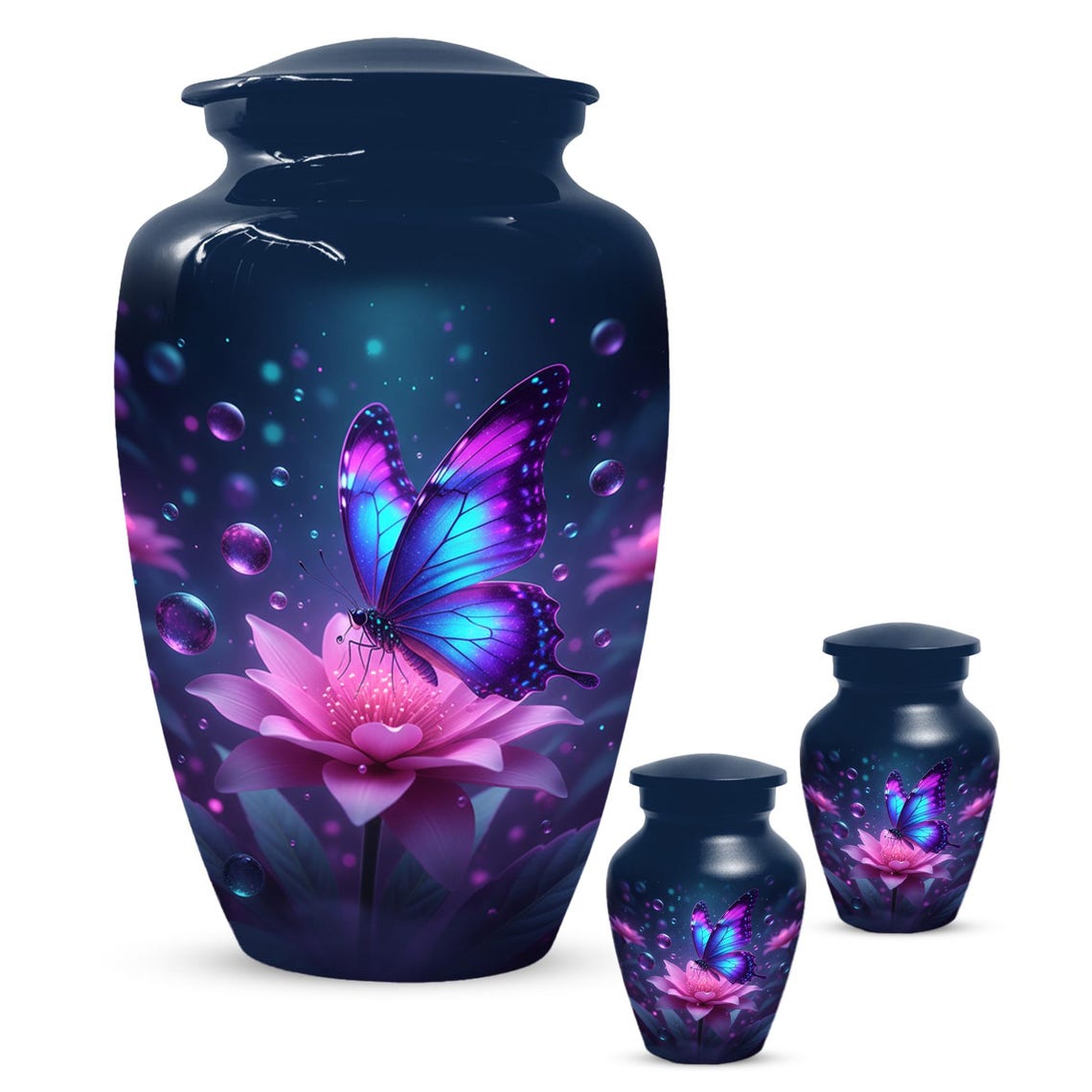 Blue Butterfly Personalized Urn For Ashes - Pink Lotus Cremation Urns | Keepsake & Large