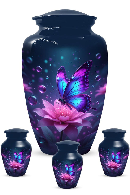 Blue Butterfly Personalized Urn For Ashes - Pink Lotus Cremation Urns | Keepsake & Large