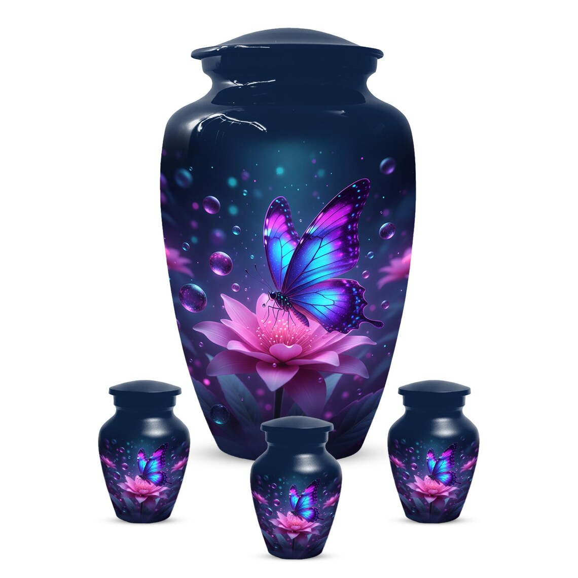Blue Butterfly Personalized Urn For Ashes - Pink Lotus Cremation Urns | Keepsake & Large