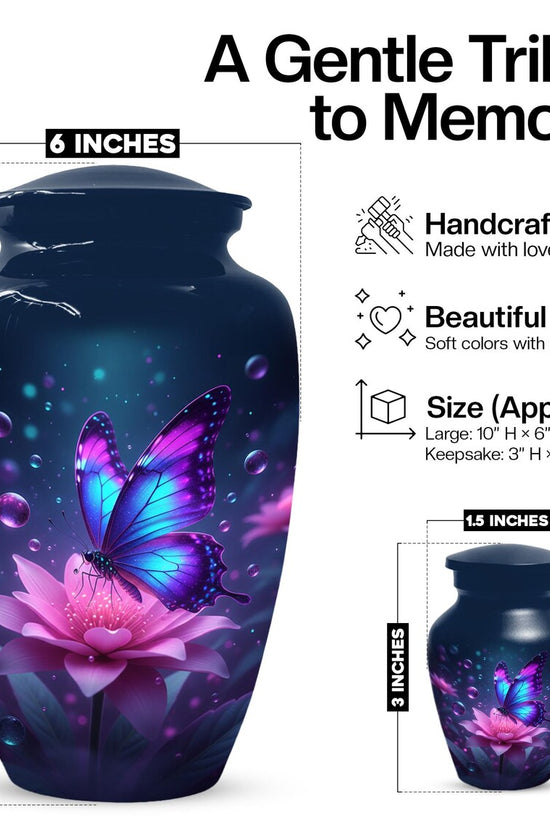 Blue Butterfly Personalized Urn For Ashes - Pink Lotus Cremation Urns | Keepsake & Large