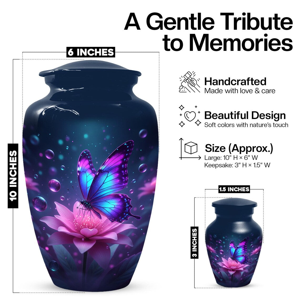 Blue Butterfly Personalized Urn For Ashes - Pink Lotus Cremation Urns | Keepsake & Large