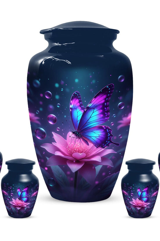 Blue Butterfly Personalized Urn For Ashes - Pink Lotus Cremation Urns | Keepsake & Large