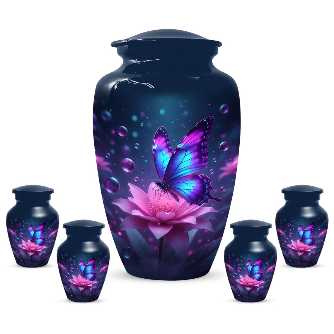 Blue Butterfly Personalized Urn For Ashes - Pink Lotus Cremation Urns | Keepsake & Large