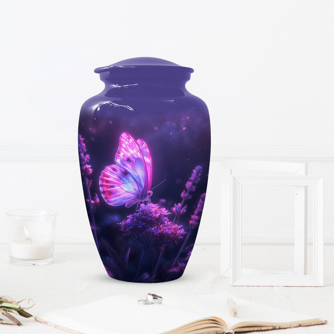 Purple Butterfly Urns For Human Ashes, Large Urn Customized For Mom