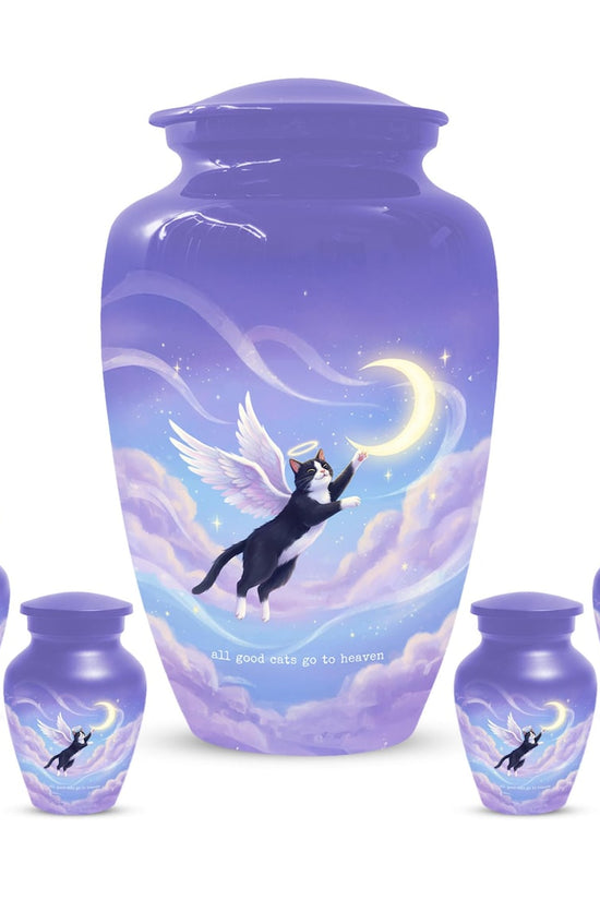 Purple Cat Cremation Urn For Ashes | Handmade Black Tuxedo Keepsake Urns For Pets

