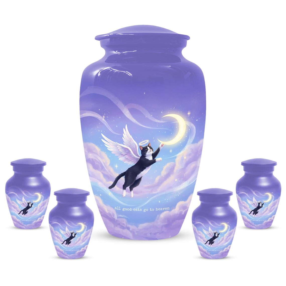 Purple Cat Cremation Urn For Ashes | Handmade Black Tuxedo Keepsake Urns For Pets
