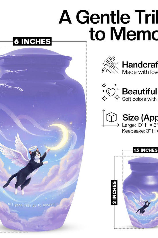 Purple Cat Cremation Urn For Ashes | Handmade Black Tuxedo Keepsake Urns For Pets
