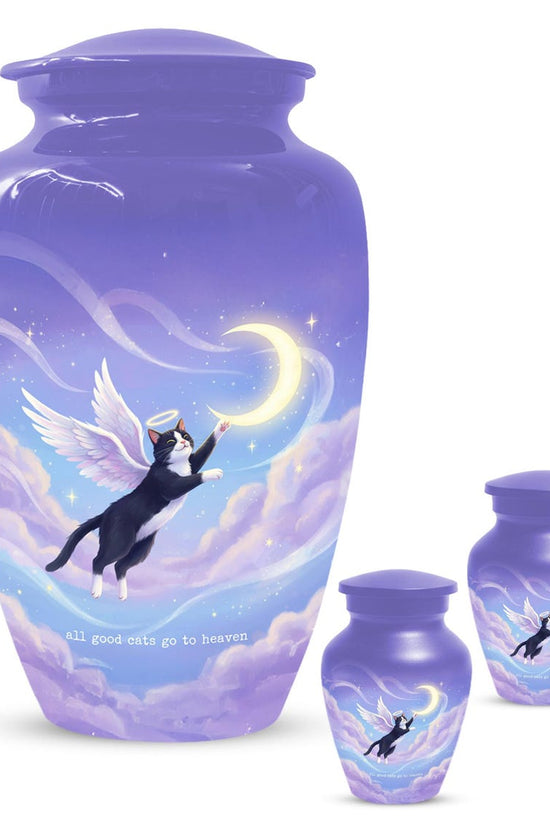 Purple Cat Cremation Urn For Ashes | Handmade Black Tuxedo Keepsake Urns For Pets
