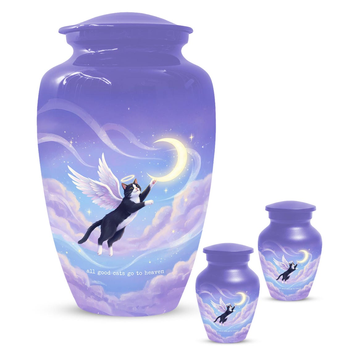 Purple Cat Cremation Urn For Ashes | Handmade Black Tuxedo Keepsake Urns For Pets
