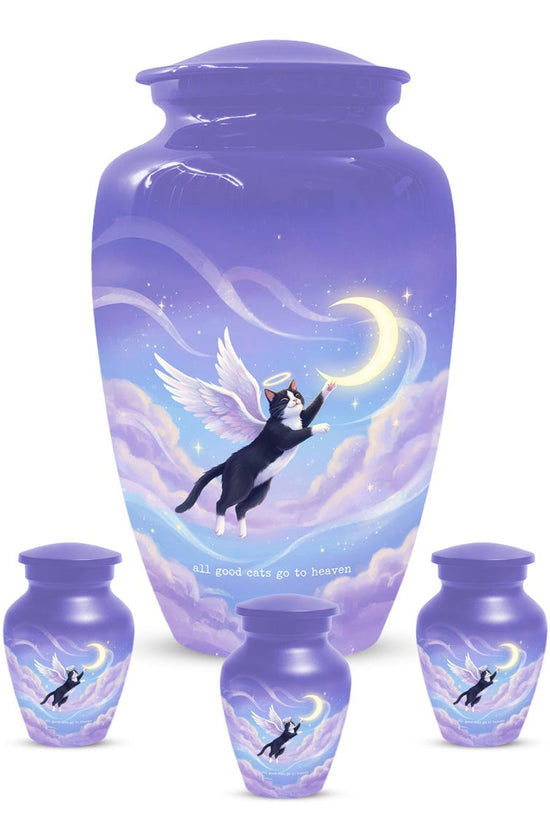 Purple Cat Cremation Urn For Ashes | Handmade Black Tuxedo Keepsake Urns For Pets
