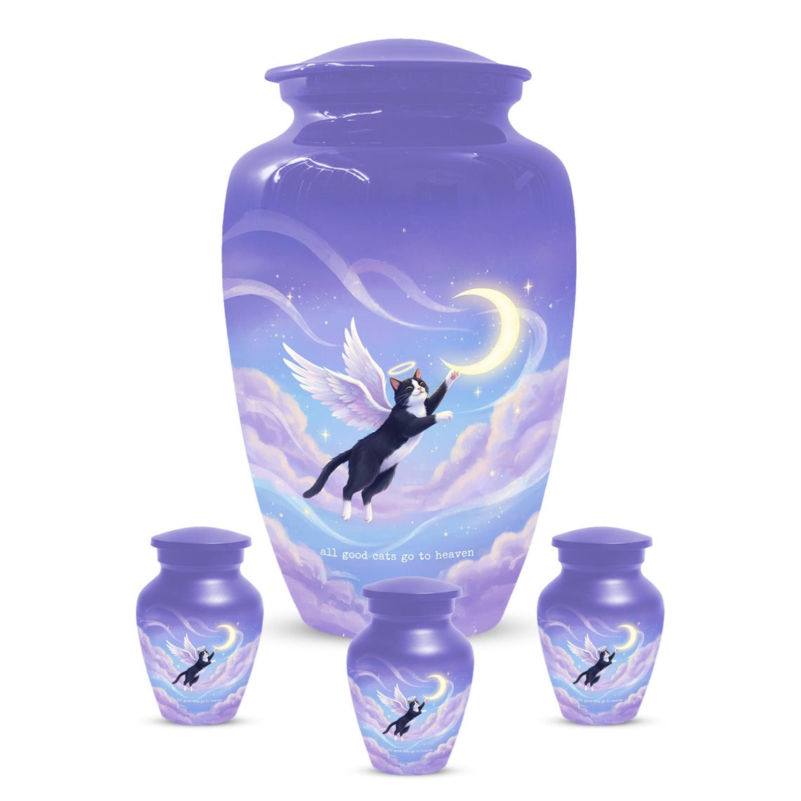 Purple Cat Cremation Urn For Ashes | Handmade Black Tuxedo Keepsake Urns For Pets
