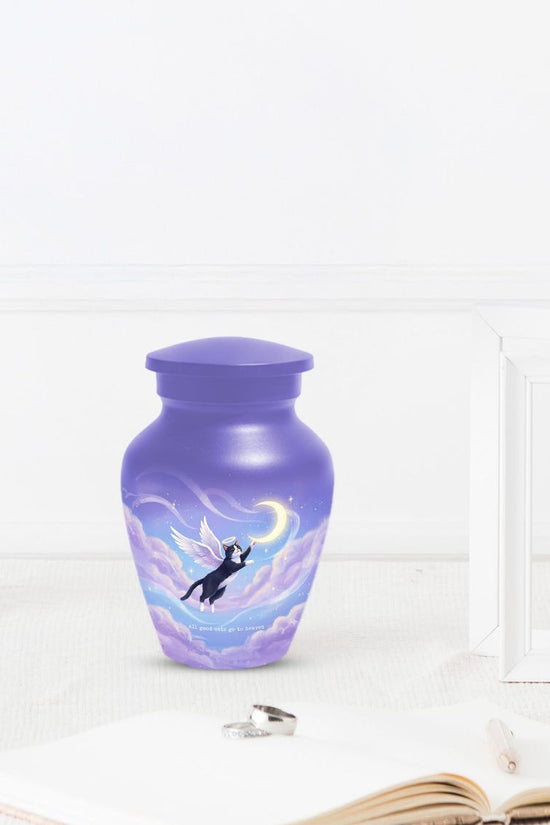 Purple Cat Cremation Urn For Ashes | Handmade Black Tuxedo Keepsake Urns For Pets
