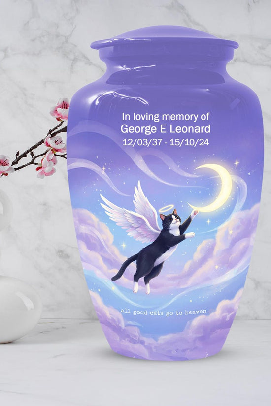 Purple Cat Cremation Urn For Ashes | Handmade Black Tuxedo Keepsake Urns For Pets
