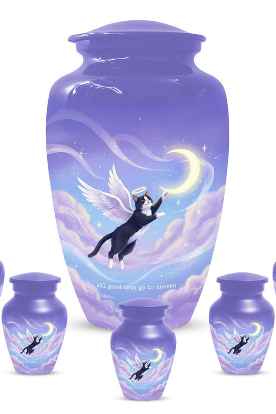 Purple Cat Cremation Urn For Ashes | Handmade Black Tuxedo Keepsake Urns For Pets
