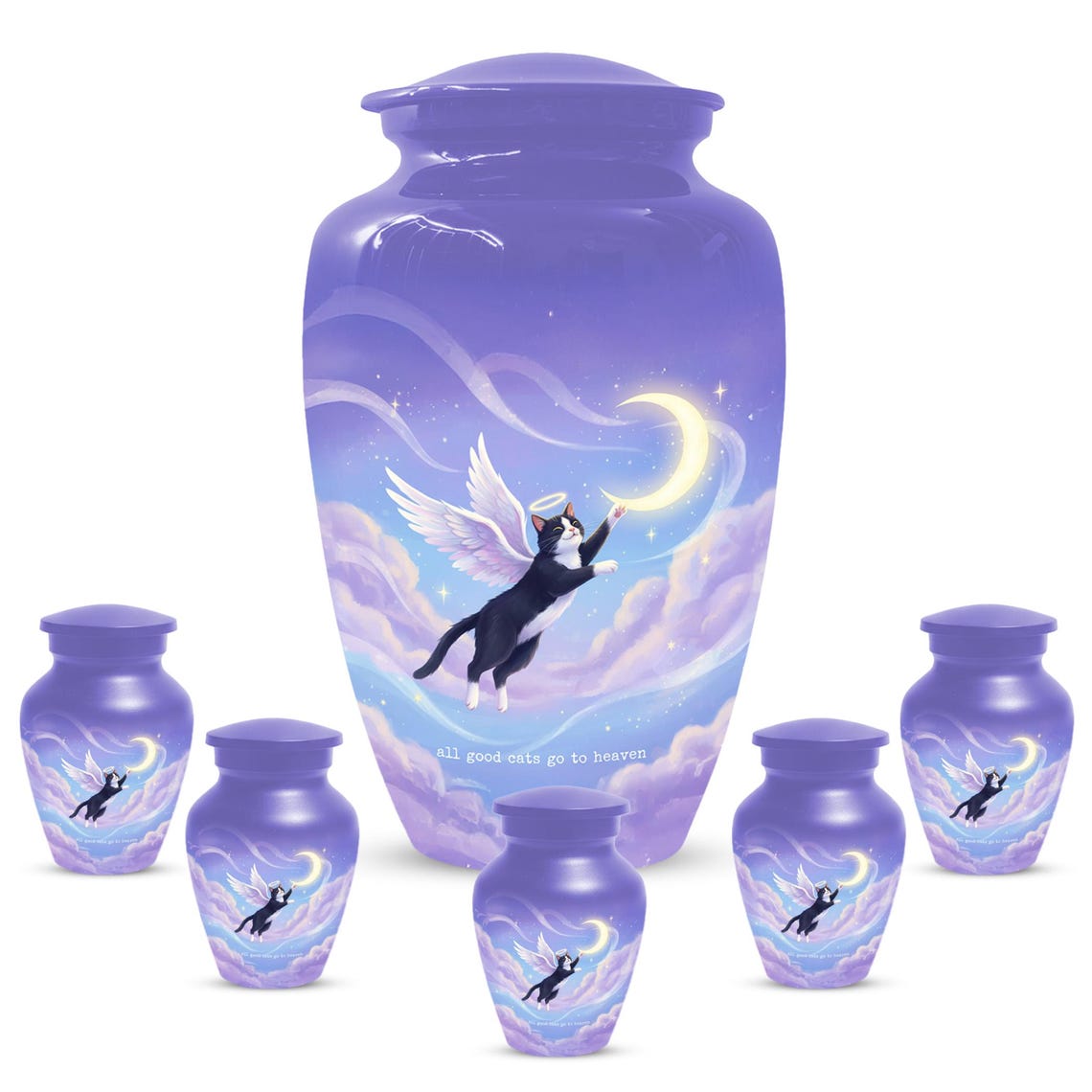 Purple Cat Cremation Urn For Ashes | Handmade Black Tuxedo Keepsake Urns For Pets
