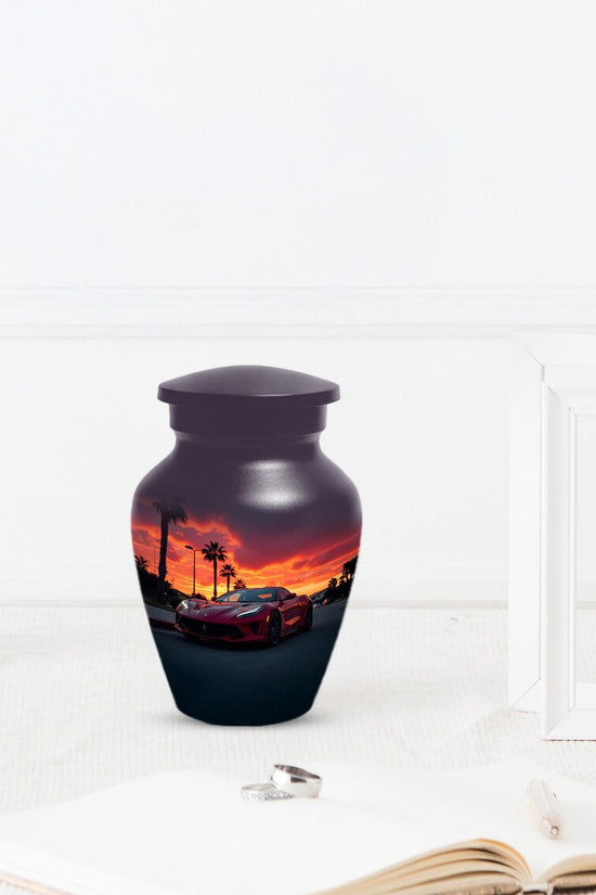 Red Car Urn For Human Ashes | Beach Sunset Urns For Male & Female
