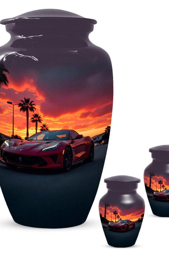Red Car Urn For Human Ashes | Beach Sunset Urns For Male & Female
