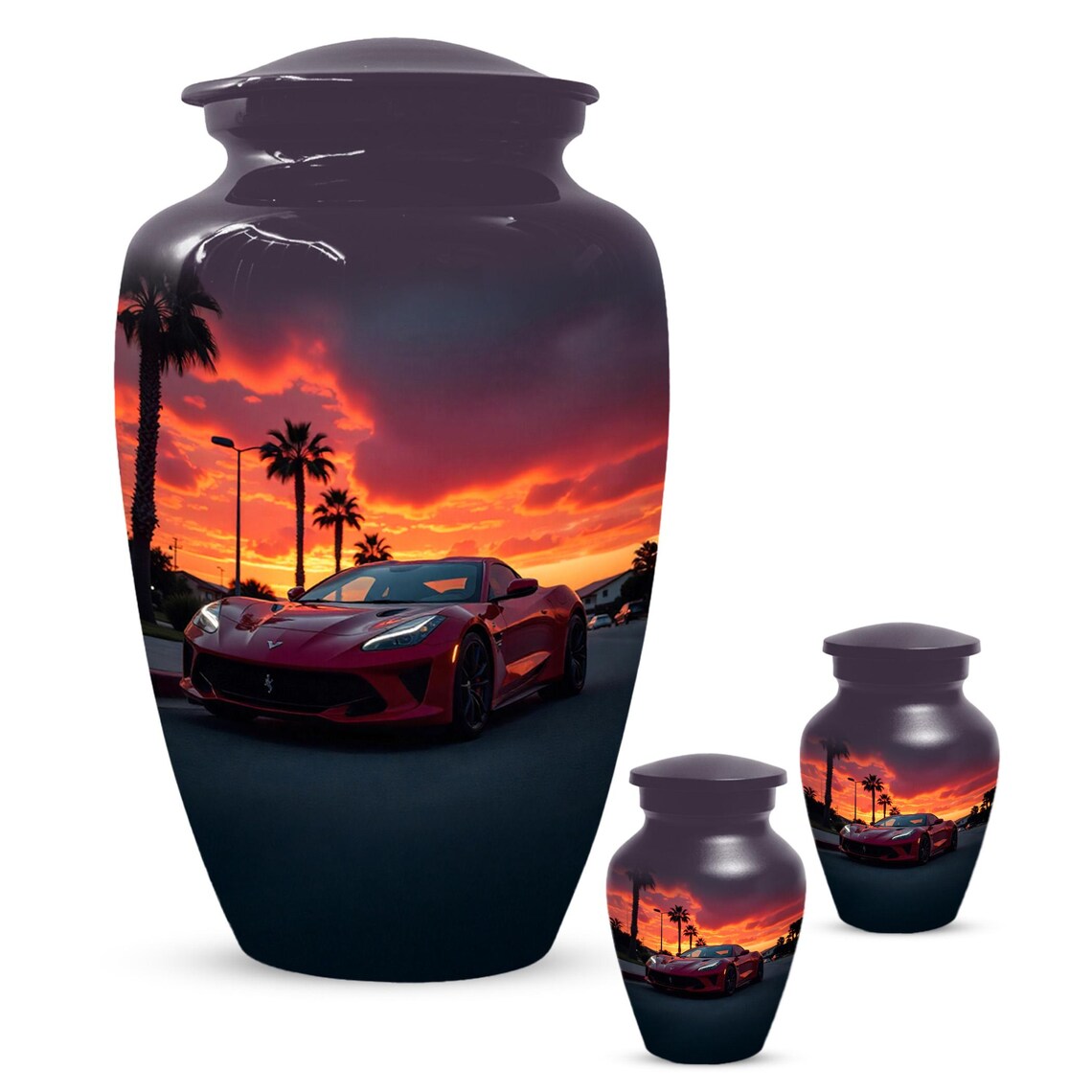 Red Car Urn For Human Ashes | Beach Sunset Urns For Male & Female
