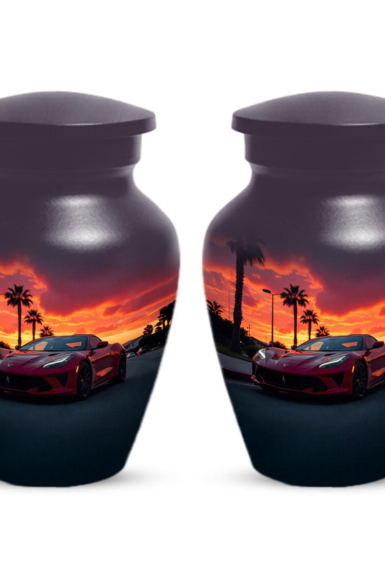 Red Car Urn For Human Ashes | Beach Sunset Urns For Male & Female
