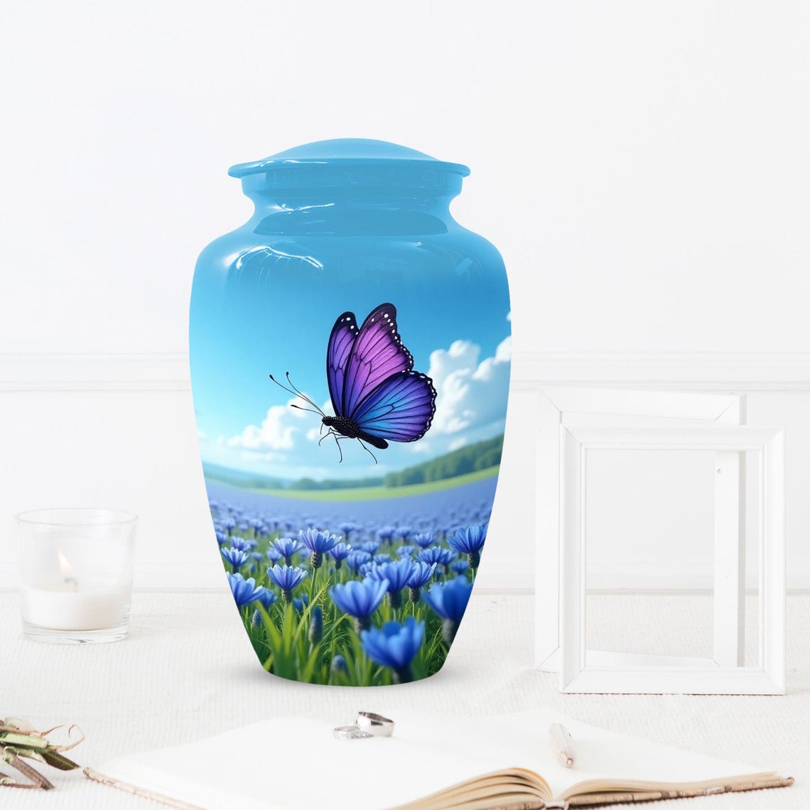 Purple Blue Butterfly Urn