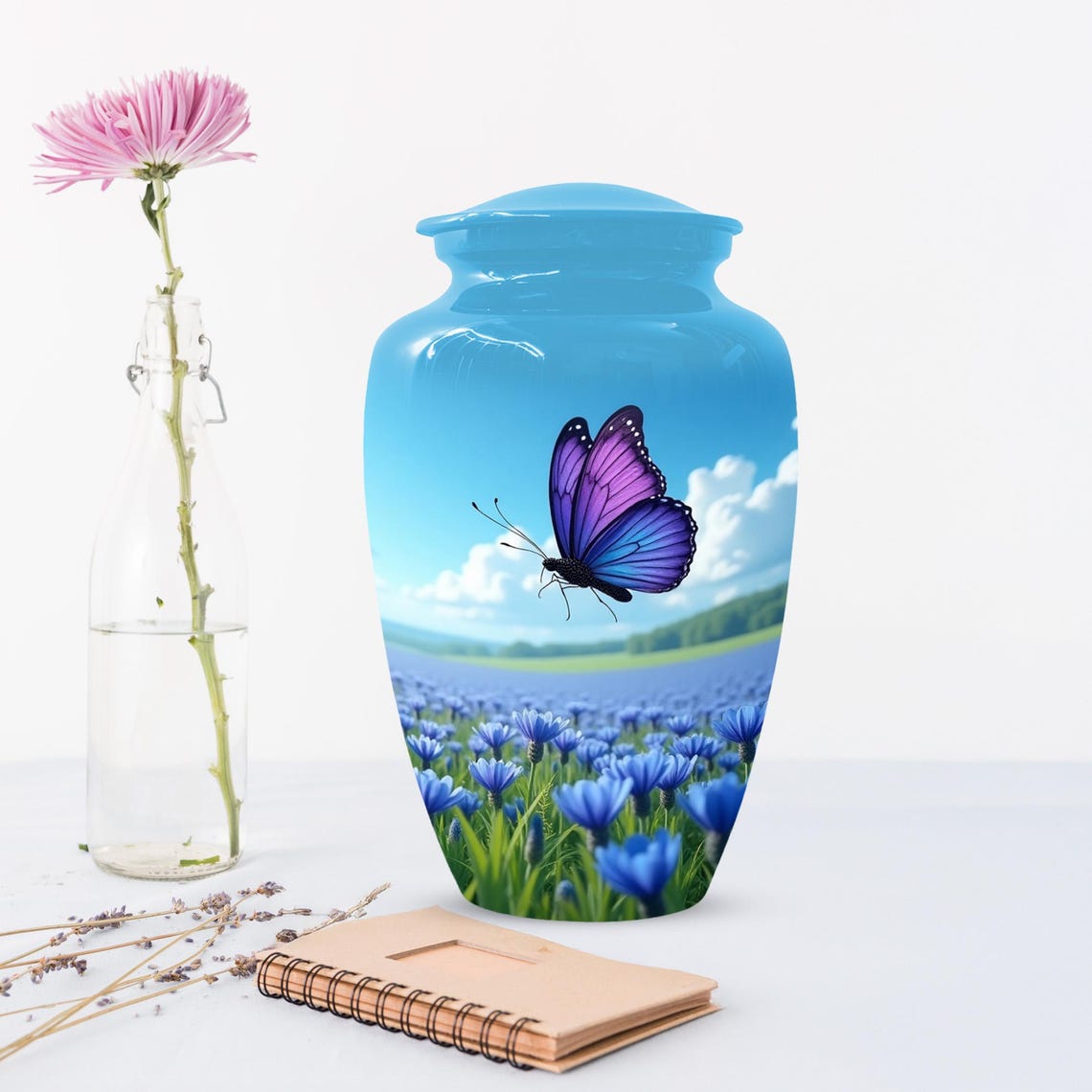 Purple Blue Butterfly Urn