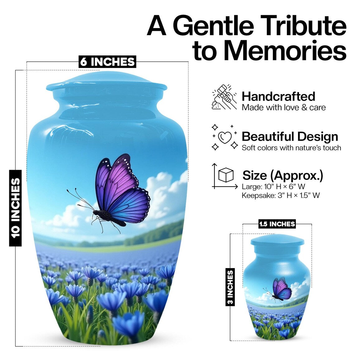 Purple Blue Butterfly Urn