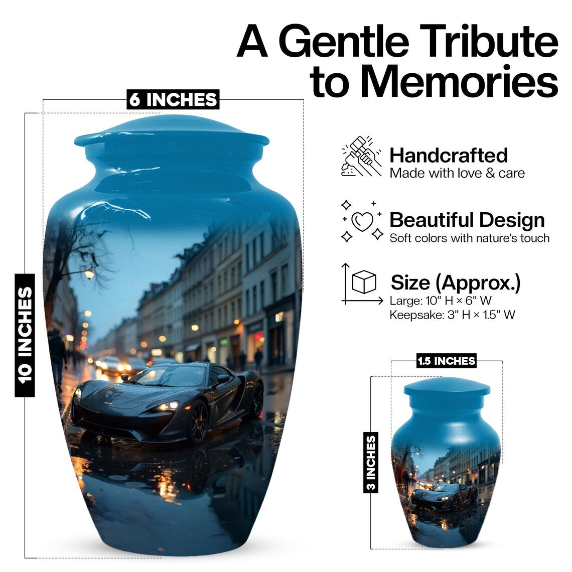 Black Car Cremation Urn For Adults