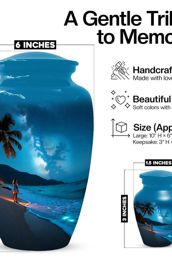 Girl on Beach Urn For Female | Handmade Moonlit Mini Small Urns For Mom
