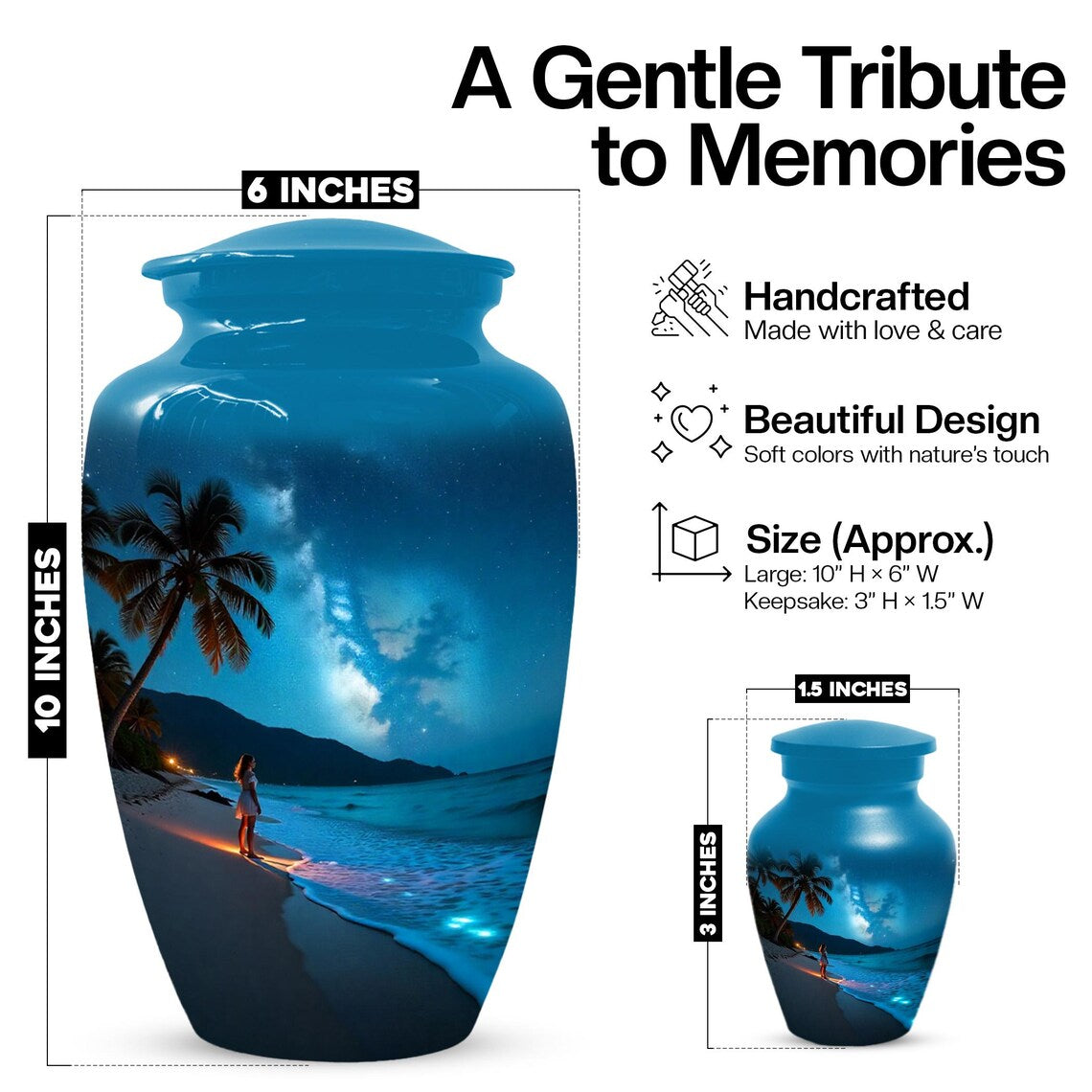 Girl on Beach Urn For Female | Handmade Moonlit Mini Small Urns For Mom
